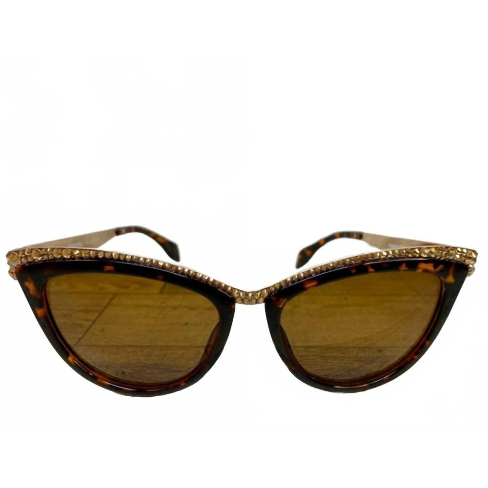 NEW JIMMY CRYSTAL women's tammi crystal cat eye sunglasses in brown tortoise